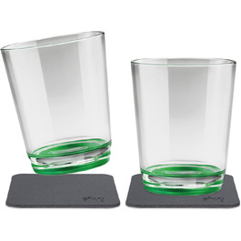 silwy® Non-Slip, Shatterproof Magnetic Drinking Cups (2-Piece Set) in Sour Green color, including two metal Nano-Gel pads for secure placement - perfect for camping and boating