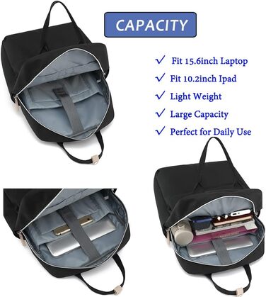Рюкзак FUXINGYAO для жінок з відділенням для ноутбука 15.6 дюймів, 23L, антикрадійний, чорний