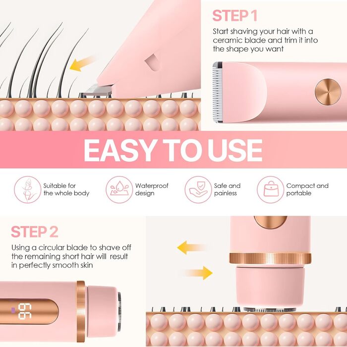 Триммер для бікіні RoserRose 2-в-1: електробритва та триммер для жінок, водонепроникний (IPX7), LCD-дисплей, Type-C зарядка, набір для догляду за шкірою бікіні