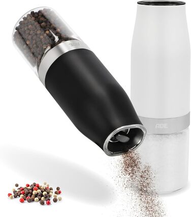 Electric Salt and Pepper Grinder Set of 2 with Tilt Sensor | Spice Grinder with Ceramic Grinder | Infinitely Adjustable | Salt, Pepper, Chili, Dried Herbs | Herb Grinder | with LED Lighting