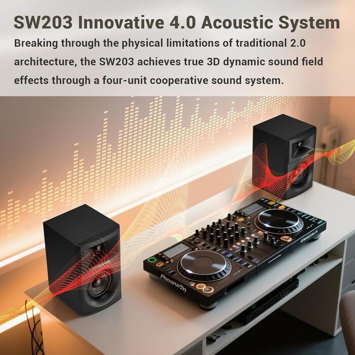 Акустична система Sanyun SW203 4.0 - 60W, 4-Way, DSP, 3D звук, USB/Bluetooth 5.4, для студії, червона