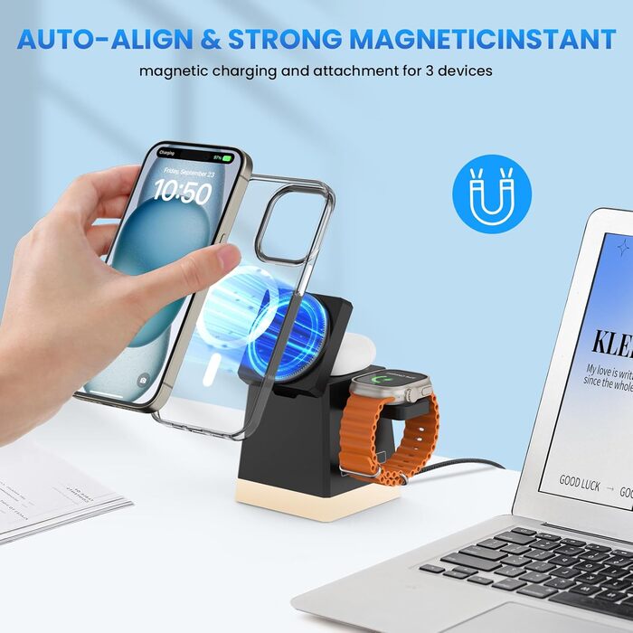 Бездротовий зарядний пристрій JoyGeek: для iPhone, Apple Watch, AirPods (чорний)