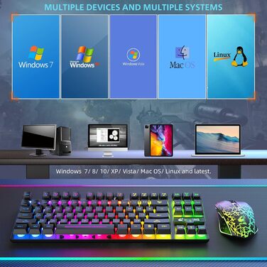 Механічна ігрова комбо клавіатура та миша з підсвічуванням Rainbow: клавіатура 87 клавіш, миша 2400DPI з 6 кнопками, та килимок для миші (чорний)