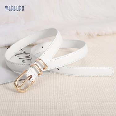 Жіночий тонкий шкіряний ремінь WERFORU (2 шт.) для джинсів та штанів. Ремінь з золотистою пряжкою, довжина 110 см, підходить для талії 80-92 см (чорний+білий)