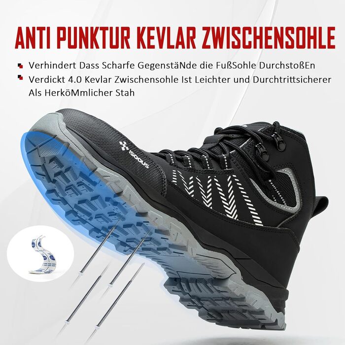 Чоловічі та жіночі робочі черевики ISOOUS з високим захистом, чорні, з металевим підноском, неслизькі, 43 EU