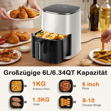 Фритюрниця Sweetcrispy Airfryer 6L з вікном, 12-в-1, сенсорний екран, антипригарний кошик, для 3-6 осіб (Бежева)
