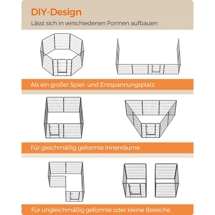 Вольєр для тварин Feandrea Freilaufgege, XL, 77 x 120 см, чорний, з 8 панелей, для дому та вулиці