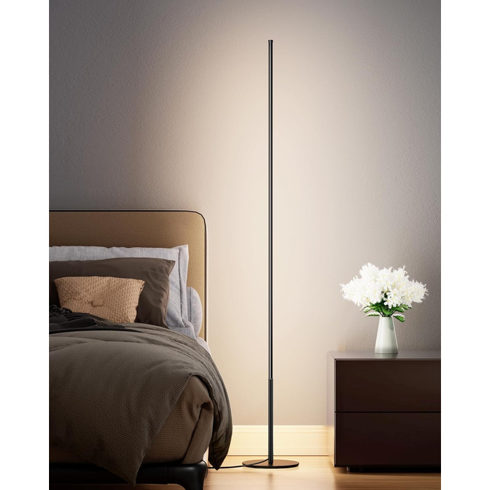 LED торшер EDISHINE для вітальні, спальні, офісу, 146 см, диммування, тепле світло 3000K, чорний (2 шт.)