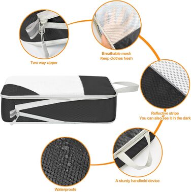 Набір кубиків для пакування 10 шт. Компресійні органайзери для валіз. Компактні, розширювані, чорні. Організація багажу для подорожей