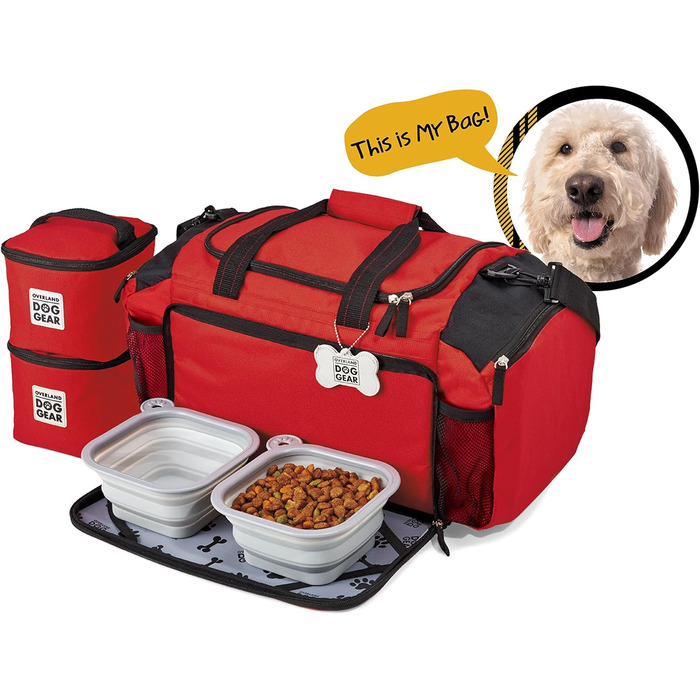 Чохол-переноска для собак Overland Chiens: містка сумка-дуфель для великих і середніх собак з 2 ручками та 2 складними мисками