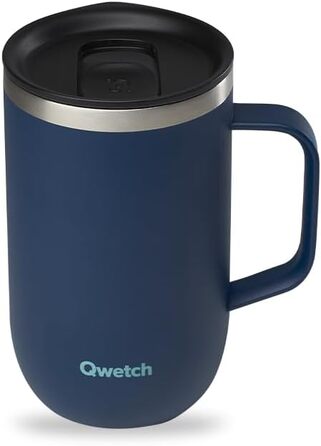 Qwetch Stainless Steel Insulated Tumbler - 12oz - Blue - Keeps Drinks Hot for 6h, Cold for 12h - Leakproof Lid, Reusable, Tea Filter Compatible