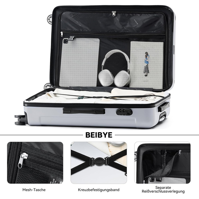 Чемодан Beibye з жорстким корпусом, великий/середній/малий, 14 кольорів, ручна поклажа (55 см), великий (76 см)