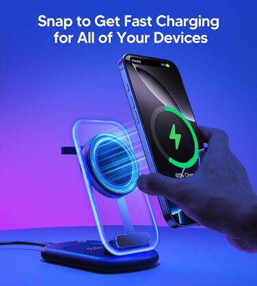 Бездротова зарядка MagSafe 3-в-1 для iPhone, Apple Watch та AirPods, сумісна з iPhone 16/15/14/13/12 Plus/Pro Max