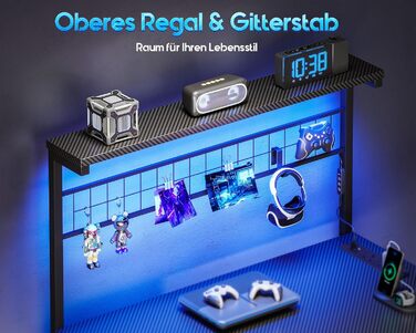 Ігровий стіл Coleshome з LED-підсвічуванням, 130 x 100 см. Реверсивний стіл з шухлядами та розетками, кутовий стіл з полицею та місцем для зберігання. Колір: вуглецеве волокно, чорний