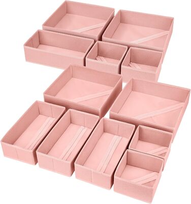 Drawer Organizer - Foldable Underwear Organizer Storage Box Fabric 16 Pieces Organizer Closet for Clothes, Socks (12 Pieces, Pink)