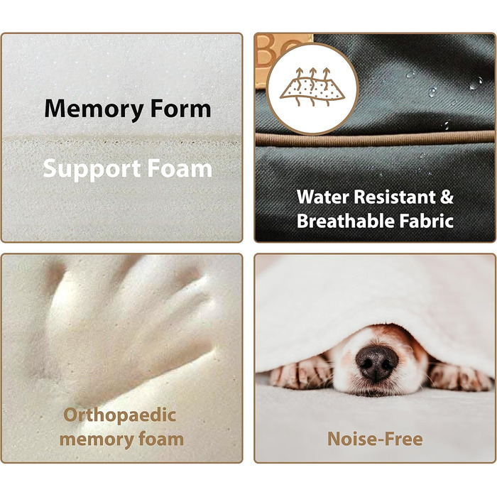 Ортопедичне ліжко для собак Ellie-Bo з Memory Foam, чорне, вологостійке, для клітки 76 см, розмір M - [71 x 48 x 6 см]