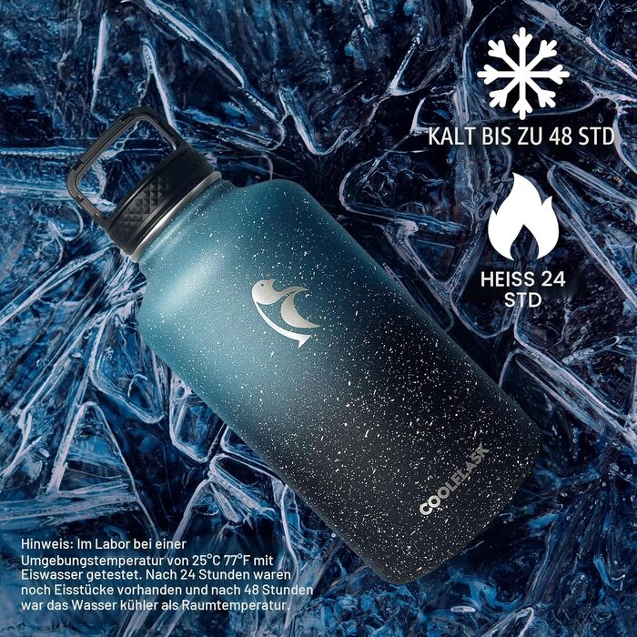Термофляга Coolflask 2Л зі сталі нержавіюючої з трубою та 3 кришками, вакуумна пляшка для води для спорту та подорожей, Starry Indigo Black