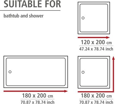Штора для душу WENKO Anti-Schimmel чорна, текстильна, антигрибкова, водонепроникна, з кільцями, 180x200 см