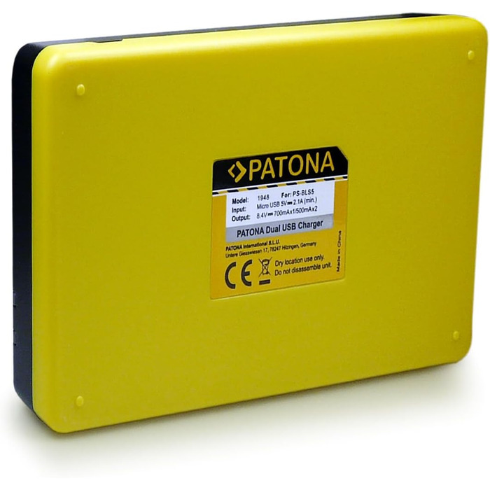 Зарядний пристрій Patona USB Dual для акумуляторів Olympus BLS-5/BLS-50/BLS-1 (OM-D E-M10 II-IV, Pen E-PL2-E-PL9, E-P3, PM1/PM2, Stylus 1, E-450) - одночасний заряд 2-х акумуляторів