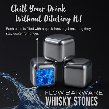 Камені для охолодження напоїв FLOW Barware: набір з 10 шт. з нержавіючої сталі для віскі, вина та джину