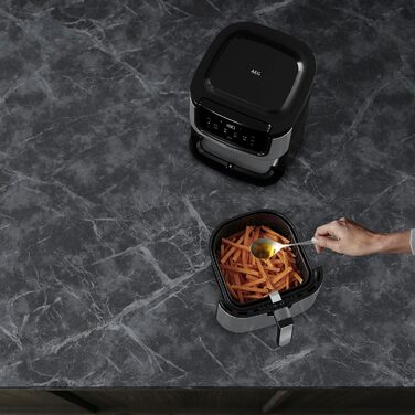 AEG AF6-1-4ST Hot Air Fryer / Frying / Grilling / Roasting / Baking with little to no oil / 8 programs / 3.5 l capacity / dishwasher safe / LED touch display / programmable / Stainless steel, Grey Stainless Steel 3.5l Capacity Series 6000