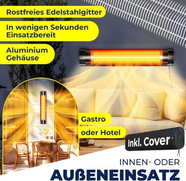 Інфрачервовий обігрівач KESSER® 2500W з пультом, 3 режими, швидкий нагрів, кріплення на стіну, для тераси, кварцовий, з захисним чохлом, таймер - антрацит (чорний)