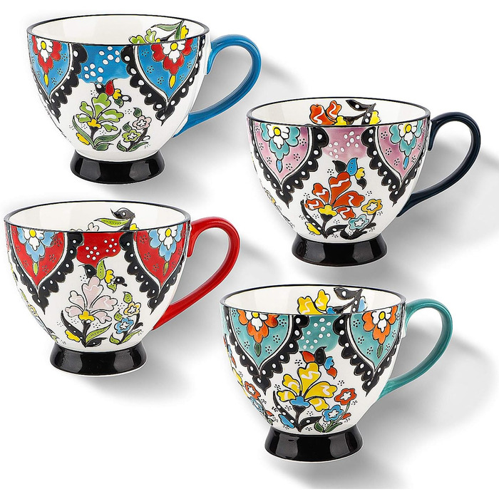 Set of 4 mugs, 444 ml large ceramic coffee mugs for tea, milk, latte, cappuccino, cocoa, cereal, hot chocolate, gift for men, women, friends, family