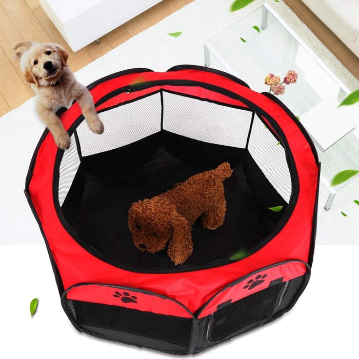 Клітка-забіг для цуценят Ejoyous: портативна клітка-забіг для собак, котів, кроликів. Ідеально для дому та вулиці. Червона