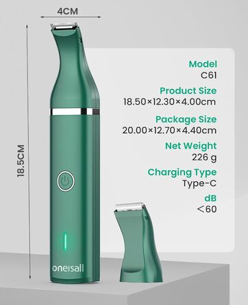 Триммер для догляду за лапами собак Oneisall, тиха машинка для стрижки лап собак, котів, очей, вух, обличчя, зелений