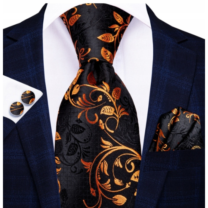 Елегантний набір: синтетична шовкова краватка, затичка та кишенькова хустка з жакардовим візерунком