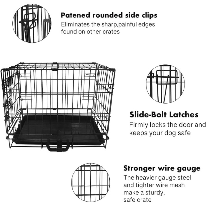 Клітка для собак 91 x 56 x 62 см, складана з 2 дверцятами, переноска для собак, автобокc для собак, з піддоном, дротяна клітка, переноска для собак, розмір L (117 x 64 x 86 см)