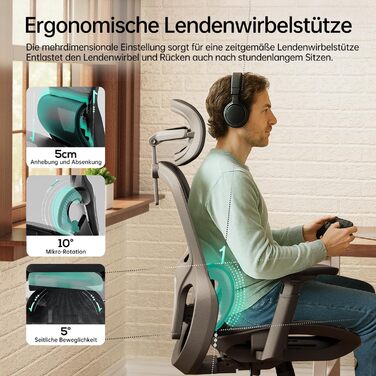 Hbada P2 Air Ergonomic Office Chair with 3D Lumbar Support, Adjustable Mesh Chair, 3D Armrests, Headrest & Comfortable Seat - Home & Office Desk Chair (Black, Luxury Version)