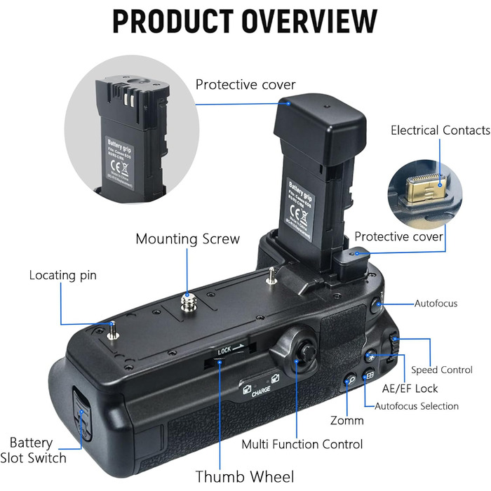 Батарейний хват BG-R10 для Canon EOS R5, R5C, R6, R6 Mark II: синхронізація функцій, 2 LP-E6/N/NH