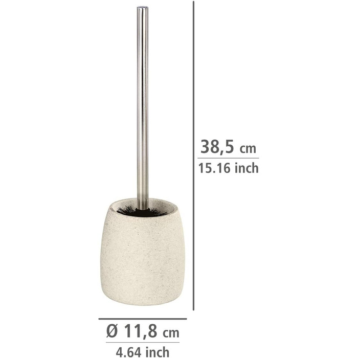 Набір для туалету WENKO Goa: тримач щітки з важкого полірезину (імітація каменю) та щітка з змінним насадком, бежевий, 11,8 x 38,5 см