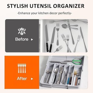 Органайзер для столових приборів ZHUlYIWIN в шухляду, розсувний, з тримачами для ножів (сірий)