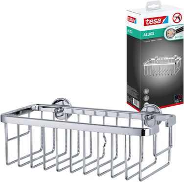 tesa ALUXX Shower Basket, Aluminum, Chrome-plated, guaranteed rust-free, including adhesive solution, deep base, 125 mm x 250 mm x 92 mm