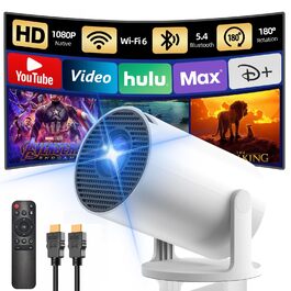 Портативний проєктор Yoton Mini Beamer Wi-Fi6/Bluetooth 5.4 з бездротовою трансляцією екрану (Android/iOS), підтримка 1080P, автоматична корекція трапецеїдальних спотворень, HDMI, Native 720P, білий