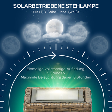 Сонячний ліхтар Outsunny з ротангу, LED, з датчиком світла, вологостійкий, 15,5x15,5x46 см, для саду та тераси