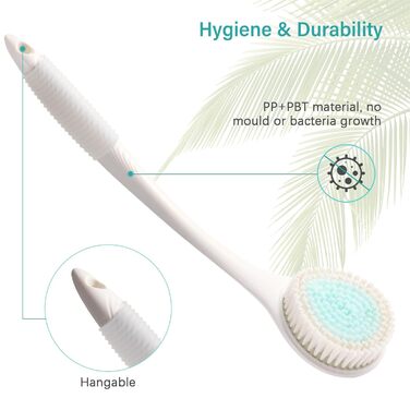 Щітка для душу Brencco з довгим руків'ям, для чищення спини та тіла, антиковзка, для догляду за шкірою