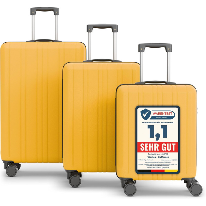 Набір валіз 3 в 1 з TSA замком - жовтий, з подвійними колесами, для подорожей