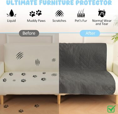 Водонепроникний захисний чохол на диван для собак HezzLuv, ковдра для тварин, захист матрацу, меблів, миючий, двосторонній, стійкий до подряпин, для цуценят, середніх та великих собак та котів, сірий, 157x127 см