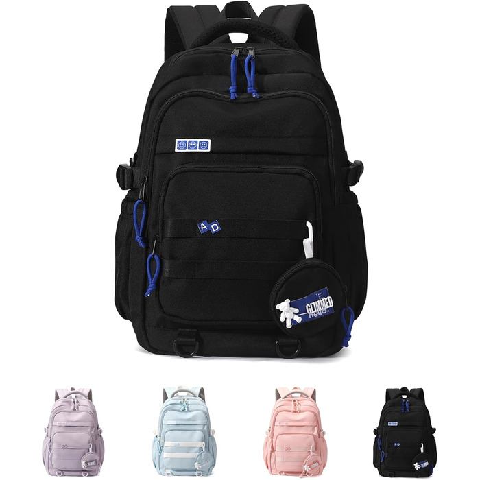 Шкільний рюкзак для дівчаток-підлітків, водонепроникний, легкий, великої місткості, модний, для школи або подорожей (чорний)