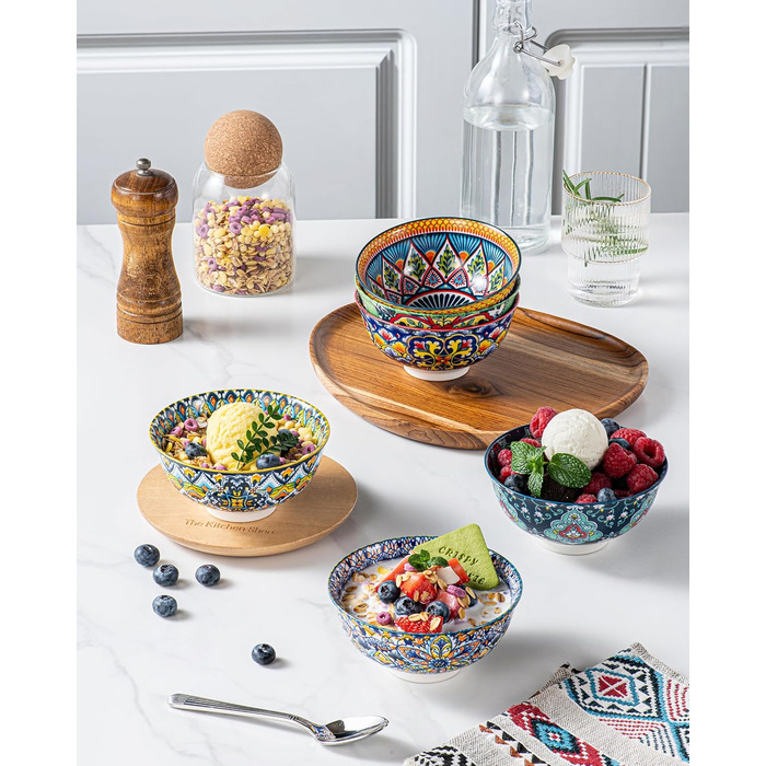 Набір керамічних мисок HENXFEN для мюслі, супу, салату та пасти (6 шт.) - богемний стиль