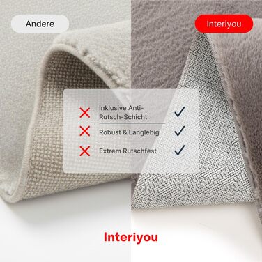 Тепличний килим Interiyou Fargo для вітальні 80x150 см - короткий ворс, миється, не ковзає, пухнастий штучний килим з довгого ворсу (160 x 230 см, сірий)