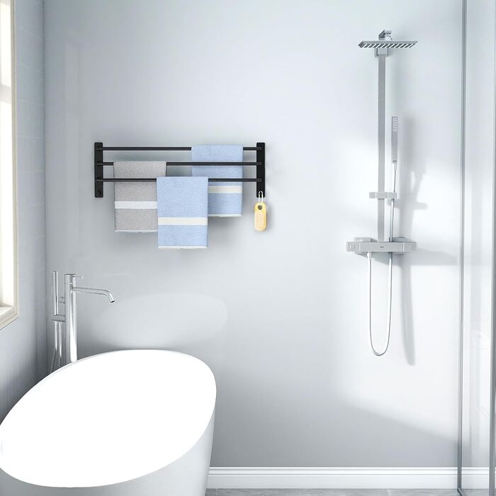 Тримач для рушників 80 см без свердління, чорний, з 3 стержнями, з нержавіючої сталі, з 2 гачками