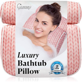 Lady McBath Bath Pillow – Luxury Bath Pillow for Bathtub, Neck and Back Support, Powerful Suction Cups, Machine Washable, Bathtub Accessories for Relaxation (Turquoise) (Pillow - Peach)