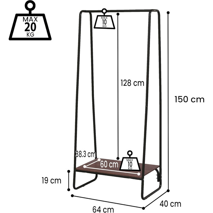 Iris Ohyama Clothes Rack with Wooden Shelves, 4 Tiers, White, Modern Design, Robust Frame, Non-Slip, For Bedroom, Studio, Closet, Clothes & Shoes, Laundry Rack, Easy Assembly, (Black, Shelf 1)