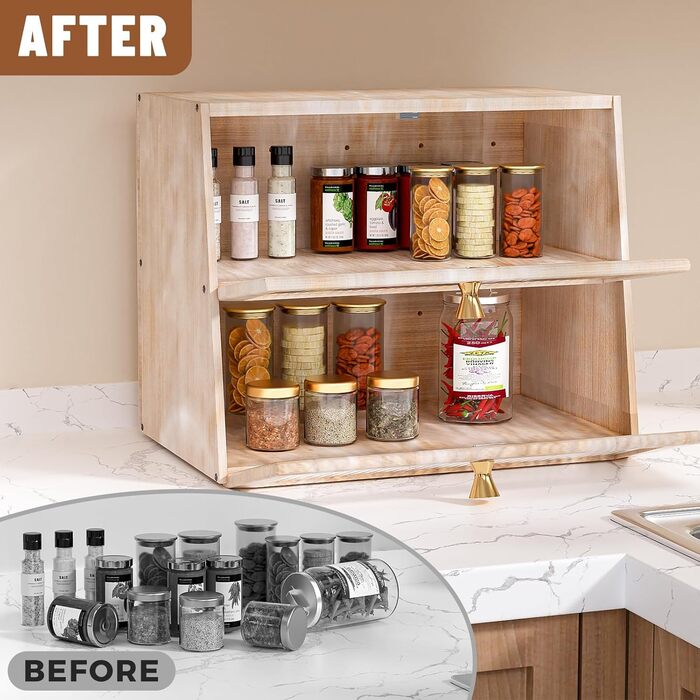 Дерев'яний хлібниця великого розміру, 2-ярусний, з акриловим вікном, стиль фермерський дім (білий/оптимальний сад)