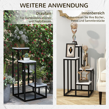 Outsunny Plant Stand Steel Flower Shelf 4 Tiers for Garden Balcony 34x34x70cm White
