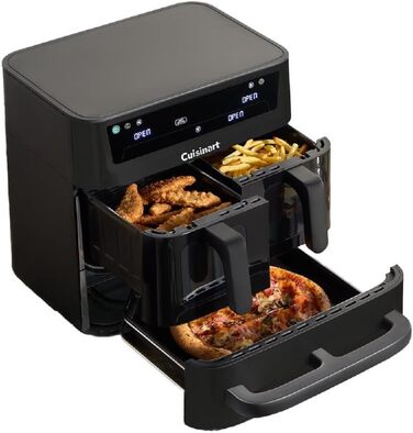 Фритюрниця Cuisinart XXL 10.4L з двома зонами нагріву | Без PFAS та хімікатів | Для смаження, гриля, випікання, дегідратації та підтримання тепла | 2 камери (2 x 5.2L) | 8+ порцій | Знімні деталі, придатні для миття в посудомийній машині (3 камери, чорний
